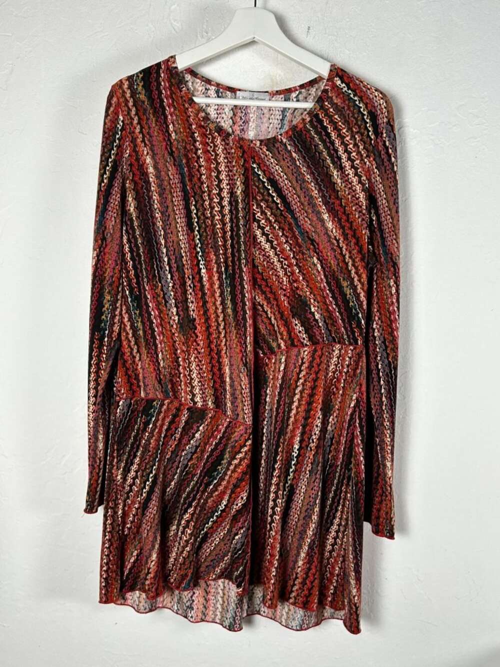 Vine Street Womens Multicolor Abstract Print Long Sleeve Tunic Top Large Stretch
